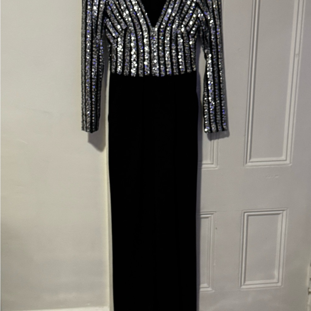 Calvin Klein Black and Silver Long Sleeve Dress